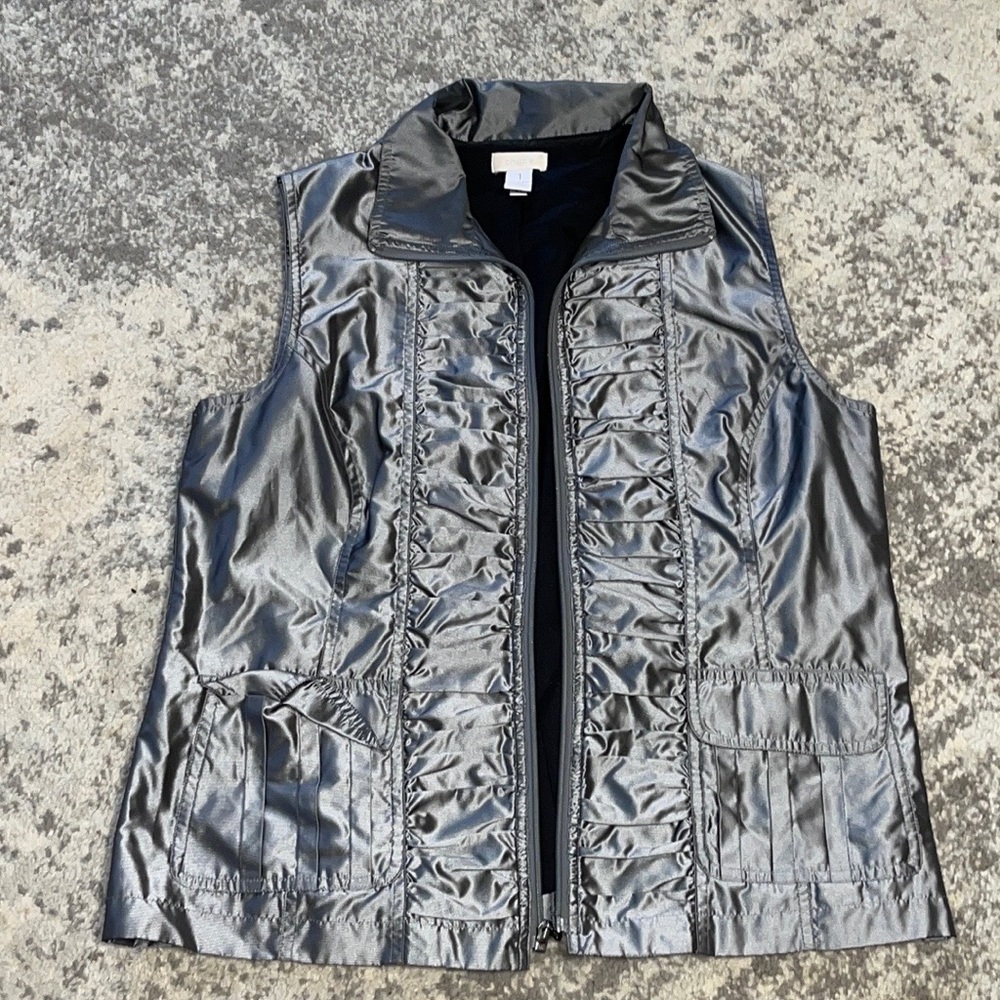 Chico's Silver Metallic lined zip up vest Size:1